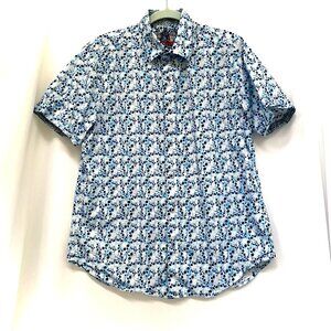 Robert Graham Mens Button Up Shirt Size L Blue White Skulls AOP Preppy Loud